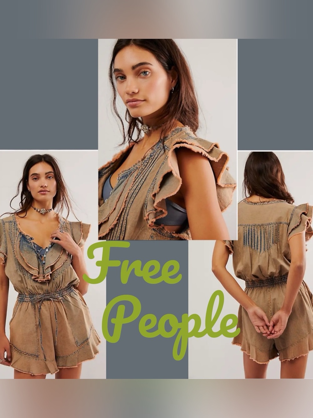Free People Taupe Ruffle Romper